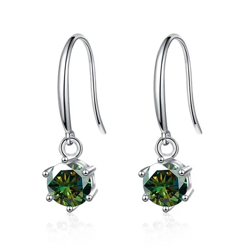 S925 Sterling Silver Moissanite Drop Earrings For Women Round Cut Six Prong Sparkling Dangle Earrings Jewelry Anniversary Gift