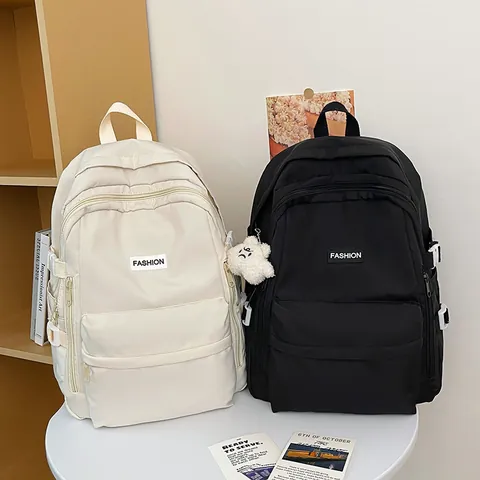 Minimalist Nylon Large Capacity Backpack For High School Students Waterproof Multi Pocket Japanese Style Travel Daypack