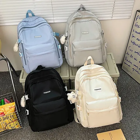 Minimalist Nylon Large Capacity Backpack For High School Students Waterproof Multi Pocket Japanese Style Travel Daypack