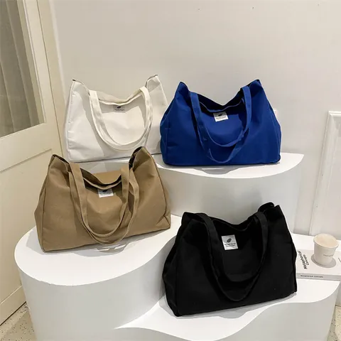 Borsa Tote in Tela Donna Grande Capacità Borsa a Tracolla Minimalista Shopping Casual Con Etichetta In Tessuto Per Tutti I Giorni