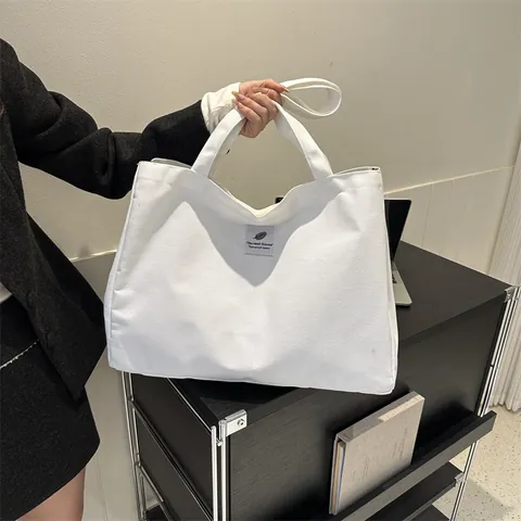 Borsa Tote in Tela Donna Grande Capacità Borsa a Tracolla Minimalista Shopping Casual Con Etichetta In Tessuto Per Tutti I Giorni