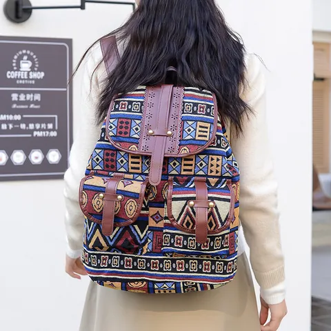 Böhmischer Rucksack Mit Ethnischem Muster Große Kapazität Gewebtes Material Damen Reise-Rucksack Vintage Exotischer Stil