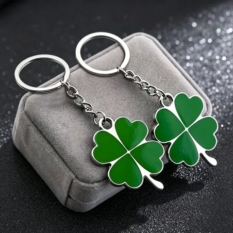 Süßer Grüner Vierblättriges Kleeblatt Schlüsselanhänger Edelstahl Glück Emaille Tasche Anhänger Modeschmuck Geschenk Für Damen Unisex