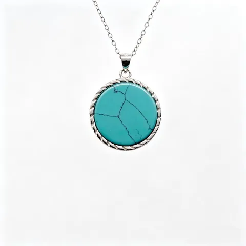 Collana con Ciondolo in Turchese Argento Sterling 925 Pietra Tonda Vintage Catena a Corda per Donna Gioielli Boho