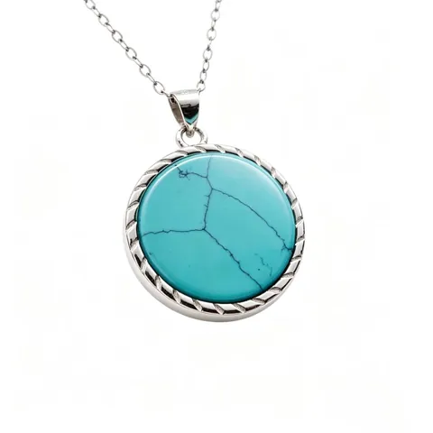 Collana con Ciondolo in Turchese Argento Sterling 925 Pietra Tonda Vintage Catena a Corda per Donna Gioielli Boho
