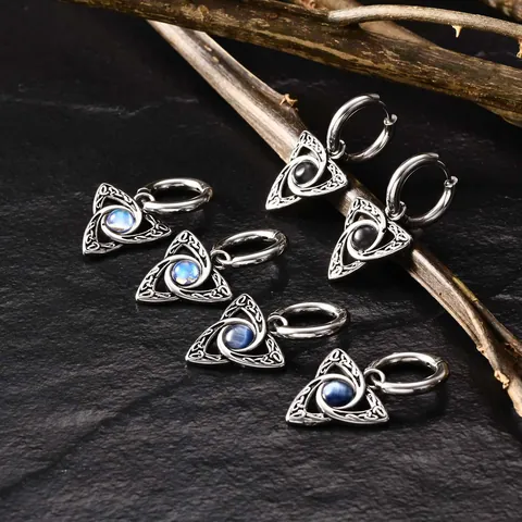 Vintage Celtic Knot Stainless Steel Hoop Earrings With Cat Eye Stone For Men Women Punk Gothic Geometric Jewelry Gift