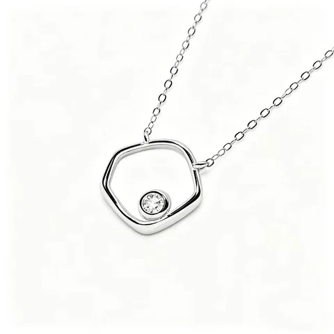 Collana con Pendente Geometrico Irregolare in Argento Sterling S925 Minimalista Placcata in Platino con Strass per Donna