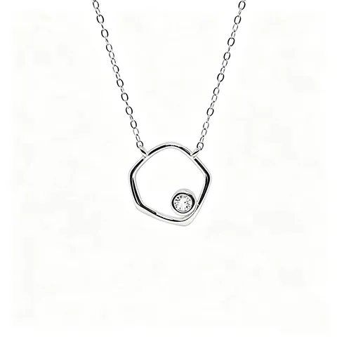 Collana con Pendente Geometrico Irregolare in Argento Sterling S925 Minimalista Placcata in Platino con Strass per Donna