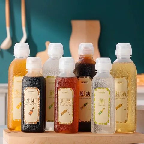 Plastic Squeeze Bottle For Oil And Sauce Non-Drip Kitchen Seasoning Container Transparent Frosted Scaled Oil Dispenser