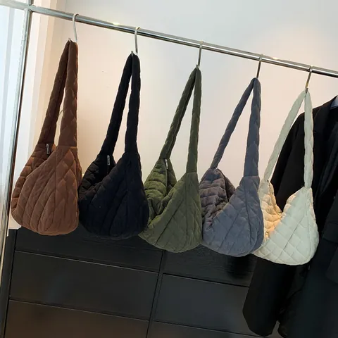 Gesteppte Cordsamt Einkaufstasche Große Kapazität Rautenmuster Umhängetasche Damen Urban Casual Herbst Winter Weiche Handtasche