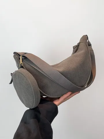 Dames Corduroy Halve Maan Crossbody Tas Casual Minimalistisch Dumpling Handtas Met Ronde Munttas Verstelbare Riem Reistas