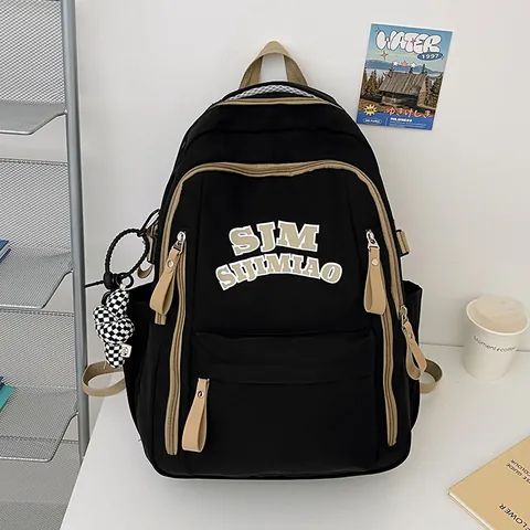 Koreanischer Stil Rucksack Große Kapazität Für Schüler Wasserdichte Nylon Schultasche Mit Buchstabenmuster Und Plüschanhänger