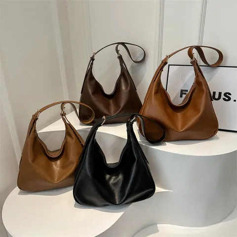 Große Kapazität PU Leder Hobo Schultertasche Für Damen Vintage Halbmond Tote Bag Mit Goldener Hardware Täglich Pendeln Umhängetasche