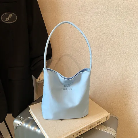 Minimalist Nylon Shoulder Bag For Women With Hope And Future Letter Embroidery Casual Solid Color Underarm Handbag Tote