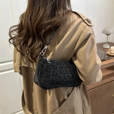 Borsa Sotto l'ascella Vintage con Stampa Leopardata da Donna Borsa a Tracolla Texture Camoscio Borsa Baguette alla Moda
