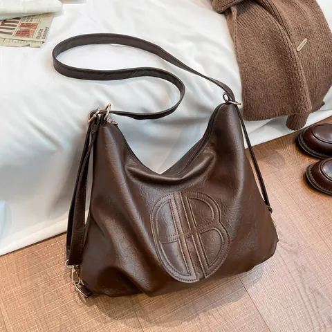 Bolso Tote de Gran Capacidad para Mujer Vintage de Cuero PU Bolso de Hombro Casual Hobo Diseño en Relieve Correa Ajustable