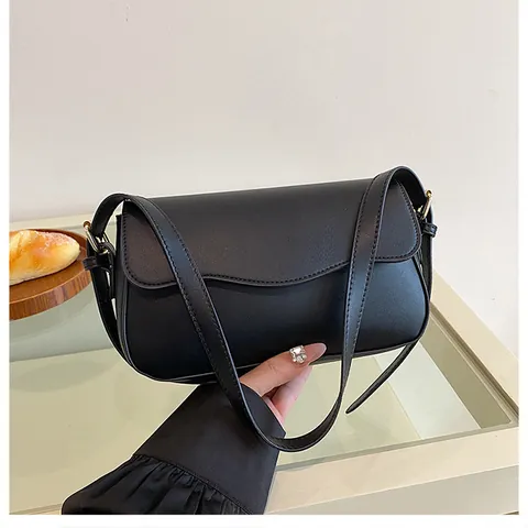 Minimalist Women PU Leather Shoulder Bag Wave Edge Flap Underarm Bag Solid Color Trendy Small Crossbody Bag Fashion Gift
