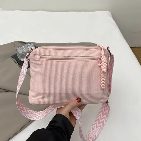 Bolso Bandolera de Pana Casual para Mujer Bordado TOTE BAG Correa Ancha Geométrica Ajustable Bolso Tote Fresco Uso Diario
