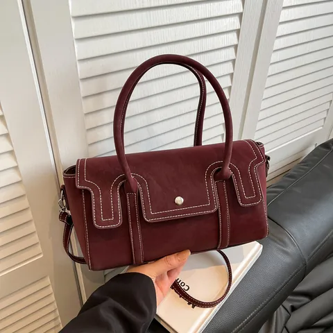 Women Retro PU Leather Small Square Bag With Contrast Stitching Vintage Commuting Shoulder Crossbody Bag High Quality Handbag
