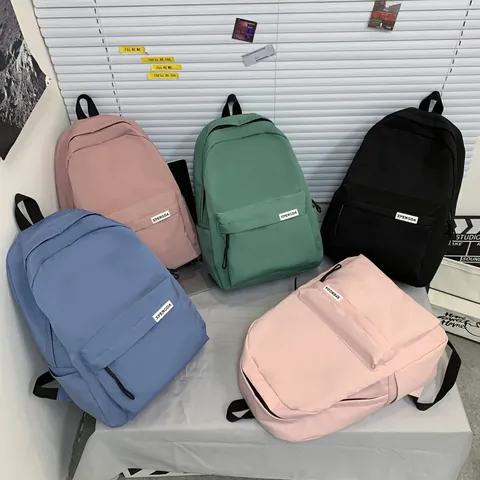 Minimalist Nylon Waterproof Backpack Large Capacity Solid Color Schoolbag Urban Fashion Student Daypack Casual Travel Bag Unisex