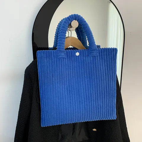 Bolso Tote de Pana Vintage para Mujer Gran Capacidad Casual Color Sólido Bolso de Mano Con Botón de Presión Bolso de Hombro Retro