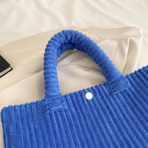 Bolso Tote de Pana Vintage para Mujer Gran Capacidad Casual Color Sólido Bolso de Mano Con Botón de Presión Bolso de Hombro Retro