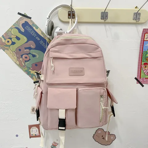 Mochila de Estudiante de Nailon con Múltiples Bolsillos para Mujer Estilo Preppy Mochila Escolar Casual de Gran Capacidad