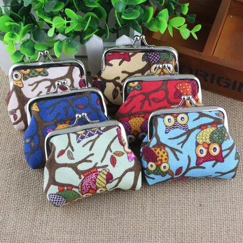 Schattige Tekenfilm Uil Canvas Portemonnee Vintage Metalen Kusslot Kleine Portefeuille Vrouwen Kinderen Geldtas Mini Sieraden Tasje