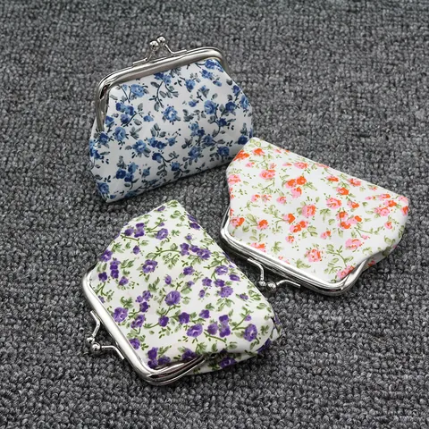 Vintage Blumen Münzbörse Mini Leinwand Baumwolle Geldbeutel Kuss Verschluss Metall Schnalle Kleine Aufbewahrungstasche Für Damen