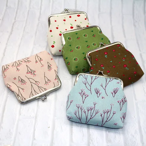 Vintage Bloemenprint Dames Katoenen Portemonnee Mini Kleine Geldbeugel Met Metalen Kussluiting Sleutelhouder Zakje Cadeau