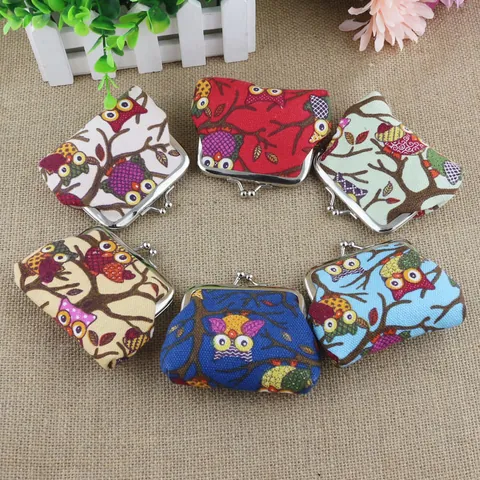 Schattige Tekenfilm Uil Canvas Portemonnee Vintage Metalen Kusslot Kleine Portefeuille Vrouwen Kinderen Geldtas Mini Sieraden Tasje