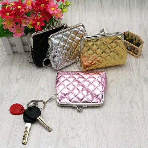 Mini Portamonete in Pelle PU Metallica Trapuntata Per Donna Vintage Chiusura a Bacio Piccolo Portafoglio Portachiavi Festa Astuccio Da Viaggio