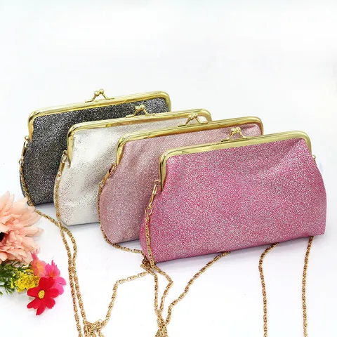 Dames Pailletten Avondtas Clutch Metalen Kiss Lock Crossbody Tas Met Gouden Ketting Voor Bruiloft Feest Banket Elegant