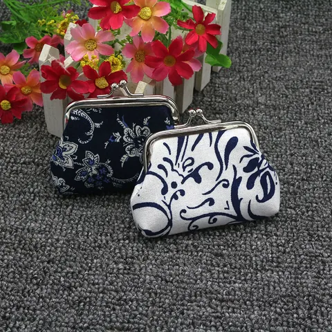 Retro Canvas Mini Portemonnee Beugelsluiting Kleingeldzakje Met Chinese Bloemenprint Kleine Portefeuille Voor Dames Meisjes