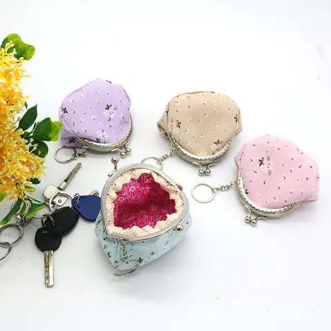 Damen Vintage Blumenmuster Klippverschluss Münzbörse Handgefertigte Stoff Geldbörse Mit Metall Schlüsselanhänger Rundes Etui