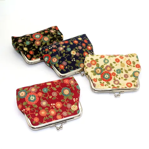 Vintage Katoenen Muntportemonnee Met Bloemenprint En Metalen Kiss Lock Sluiting Japanse Mini Portemonnee Voor Vrouwen