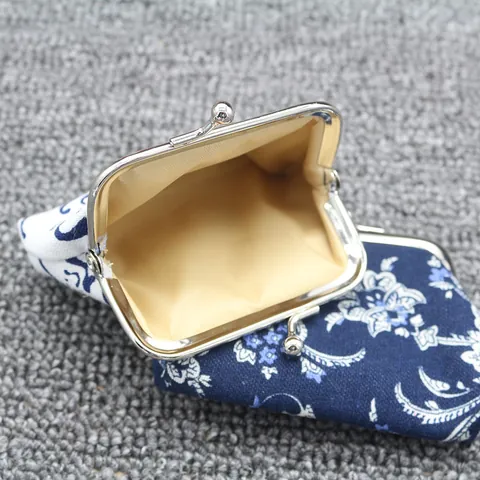 Retro Canvas Mini Portemonnee Beugelsluiting Kleingeldzakje Met Chinese Bloemenprint Kleine Portefeuille Voor Dames Meisjes