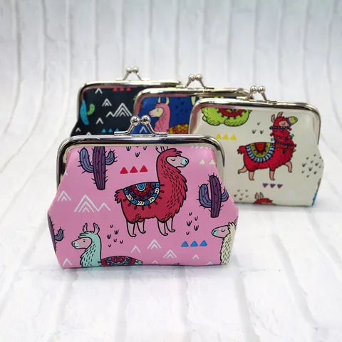 Cartoon Alpaka Druck Mini Münzbörse Retro Metall Kussverschluss Kartenhalter Portemonnaie Für Damen Kinder Süße Kleine Tasche