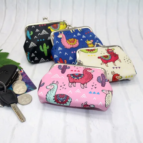 Cartoon Alpaka Druck Mini Münzbörse Retro Metall Kussverschluss Kartenhalter Portemonnaie Für Damen Kinder Süße Kleine Tasche