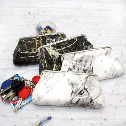 Portamonete da Donna Vintage con Motivo Marmorizzato Borsa Trucco in Pelle PU Retrò con Chiusura Kiss-lock in Metallo Mini Custodia