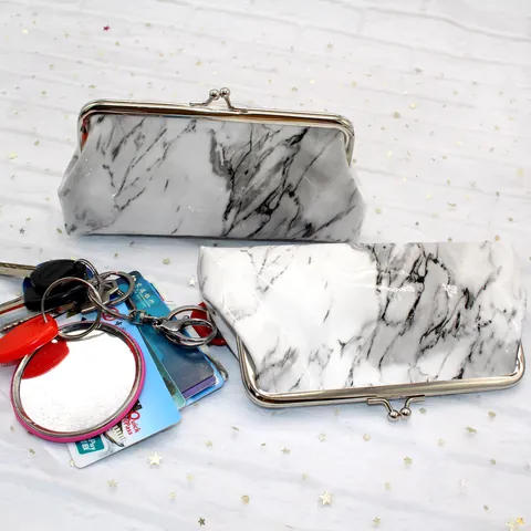 Portamonete da Donna Vintage con Motivo Marmorizzato Borsa Trucco in Pelle PU Retrò con Chiusura Kiss-lock in Metallo Mini Custodia