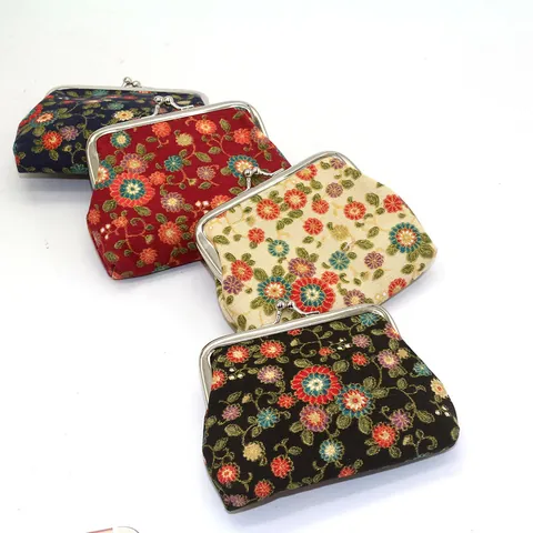 Vintage Katoenen Muntportemonnee Met Bloemenprint En Metalen Kiss Lock Sluiting Japanse Mini Portemonnee Voor Vrouwen