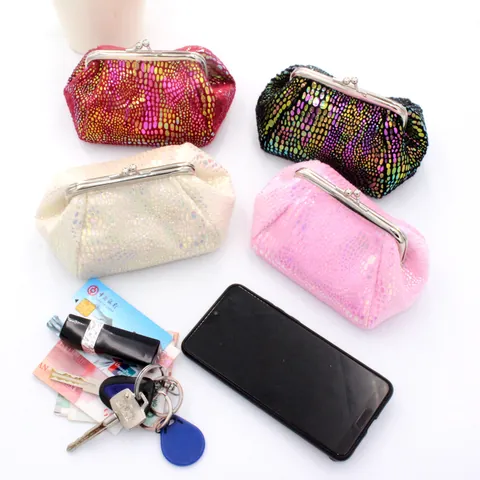 Vintage Dames Kusslot Portemonnee Luipaard Corduroy Laser Shimmer Pouch Mini Wallet Voor Sleutels Lippenstift Kaarten