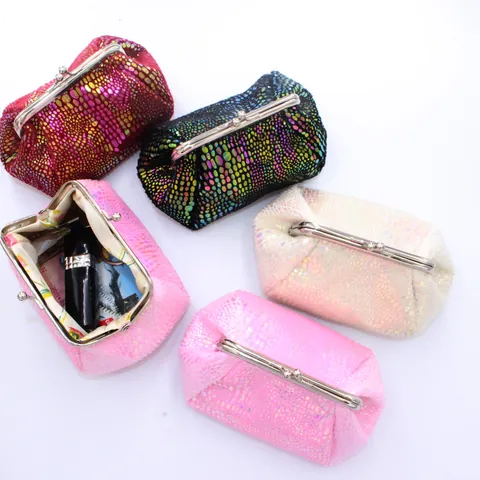 Vintage Dames Kusslot Portemonnee Luipaard Corduroy Laser Shimmer Pouch Mini Wallet Voor Sleutels Lippenstift Kaarten