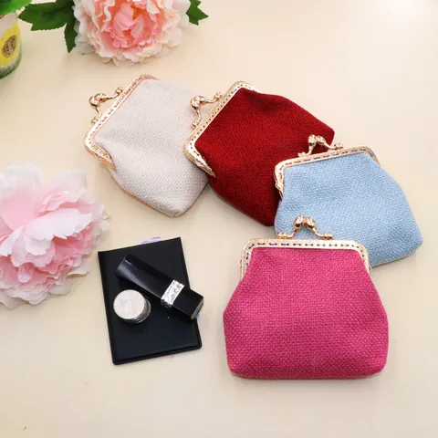 Vintage Handmade Cotton Fabric Coin Purse For Women Japanese Style Solid Color Kiss Lock Pouch Lipstick Small Wallet Organizer