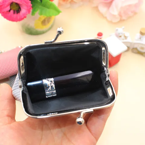 Vintage Katoen Hahnentritt Mini Portemonnee Met Kiss Lock Sluiting Kleine Raster Wisseltas Voor Dames Lippenstift Opslag