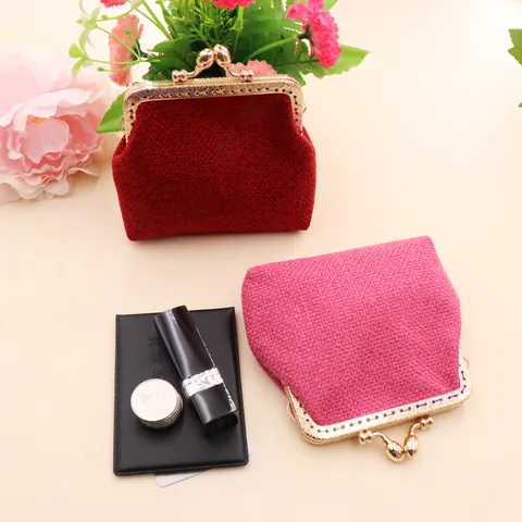 Vintage Handmade Cotton Fabric Coin Purse For Women Japanese Style Solid Color Kiss Lock Pouch Lipstick Small Wallet Organizer