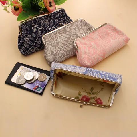 Monedero de Lona Vintage para Mujer con Estampado de Hojas Cierre de Boquilla Retro Mini Bolso de Mano de Tela para Dinero