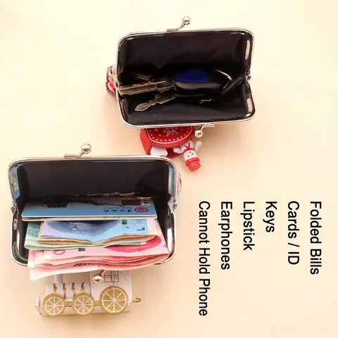 Vintage Floral Kiss Lock Coin Purse For Women Portable Polyester Fabric Mini Card Holder Wallet Small Cosmetic Bag Storage Pouch