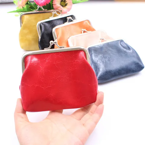 Vintage Dames PU Leer Portemonnee Retro Metalen Kussluiting Kleine Geldbeurs Effen Kleur Dagelijks Opslag Tasje Voor Dames